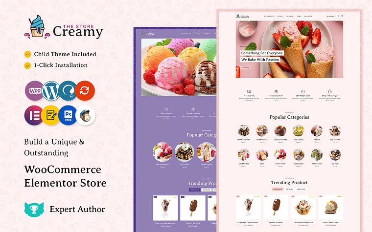Creamy - Ice Cream And Cake Multipurpose WooCommerce Elementor Store.