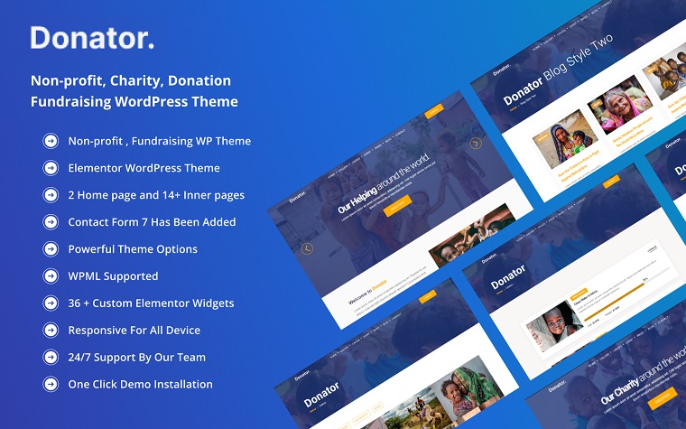 Donator-Charity Fundraising Non-Profit WordPress Theme.