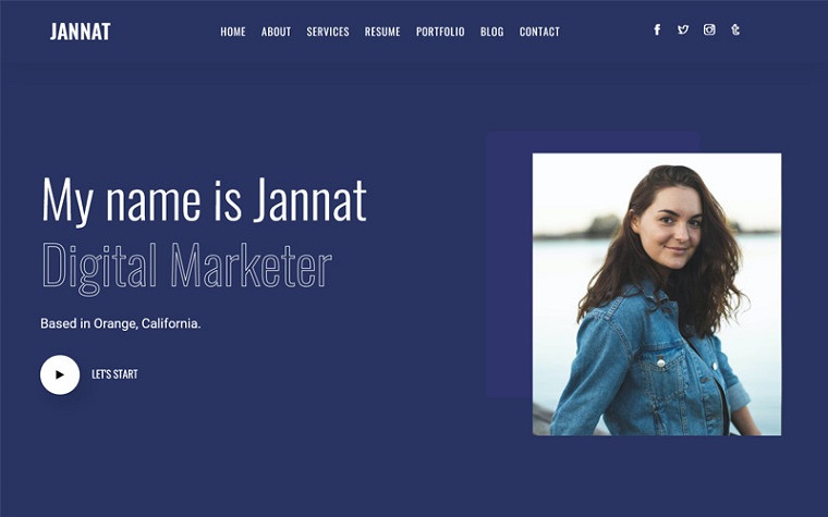 Jannat - Personal Portfolio/CV Resume HTML Template.