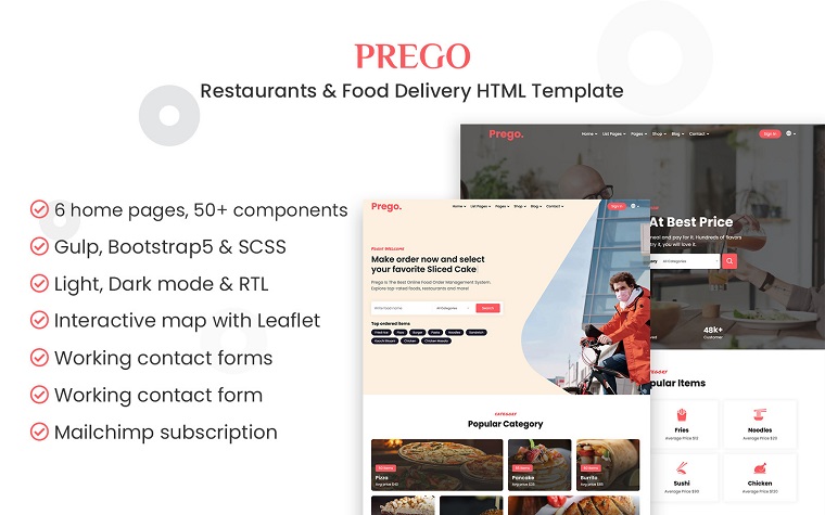 Prego - Restaurants & Food Delivery HTML Template.
