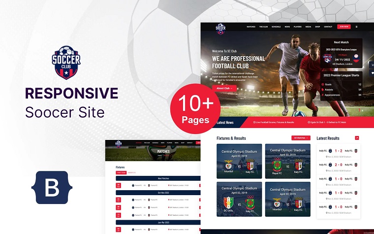 Soccer Club - Football or Sports Club Website HTML Template.