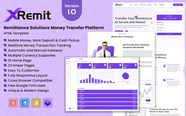 XRemit - Remittance Solutions HTML5 Template.