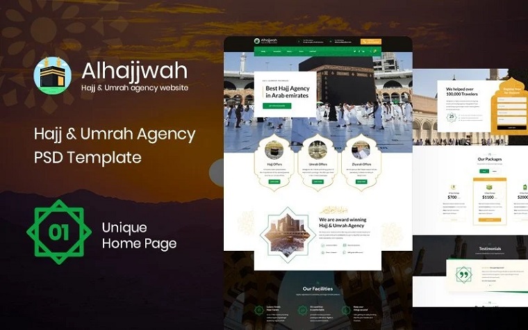 Alhajjwah - Hajj and Umrah Agency PSD Template.