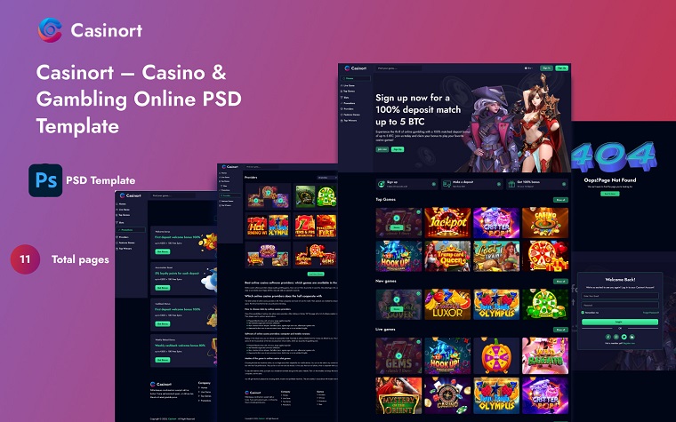 Casinort – Casino & Gambling Online PSD Template.