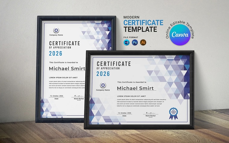 Corporate Certificate Canva & Word - Both Landscape and Portrait.