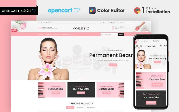 Cosmetics Beauty Store Responsive OpenCart Template.