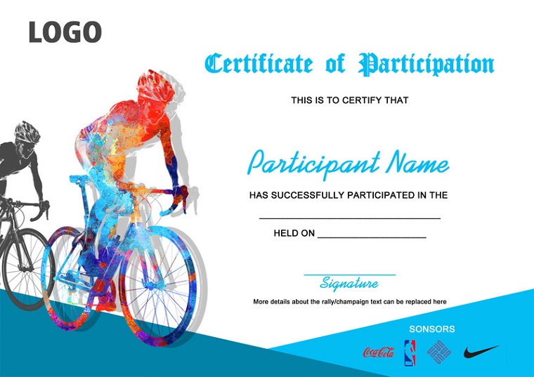 Cycle Rally Participation Certificate.