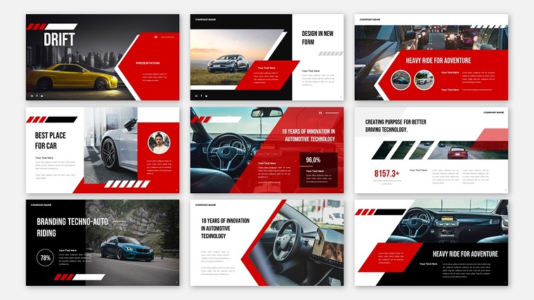 DRIFT - Auto Parts Business Car Presentation Google Slides Template.