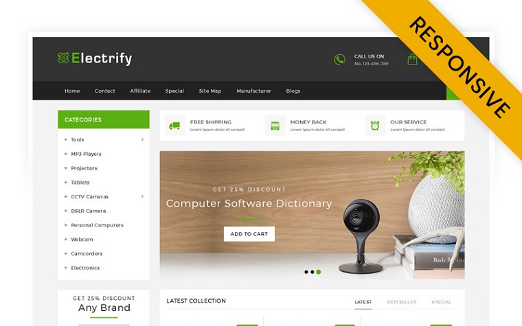 Electrify Digital Store OpenCart Responsive Template.