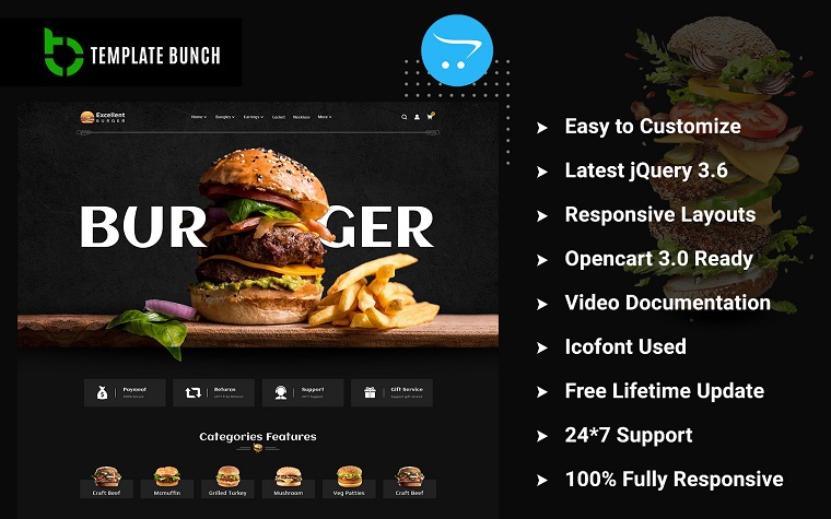 Excellent Burger - Responsive OpenCart Theme for eCommerce.