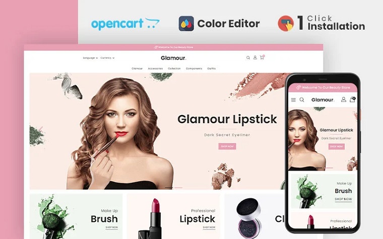 Glamour Cosmetics Store OpenCart Template.