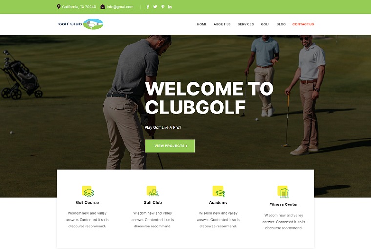 Golf - Sports Club Landing Page Template.