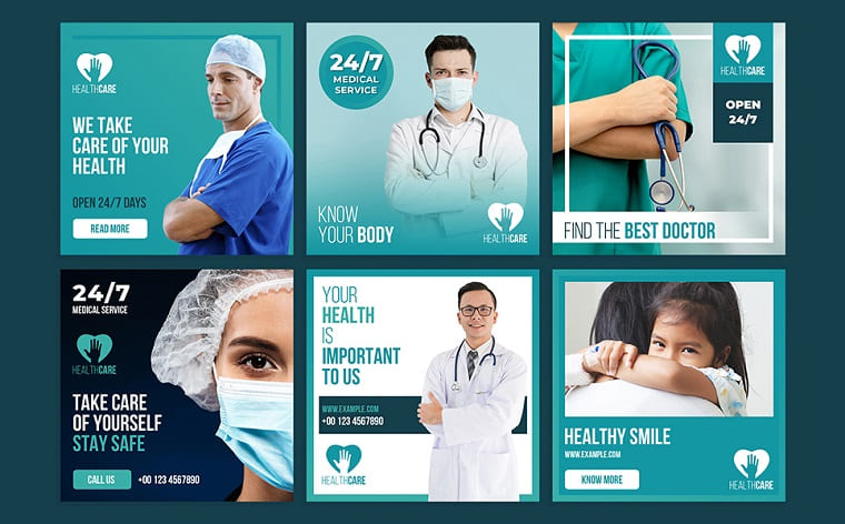 Healthcare Post Layout Set Social Media Template.