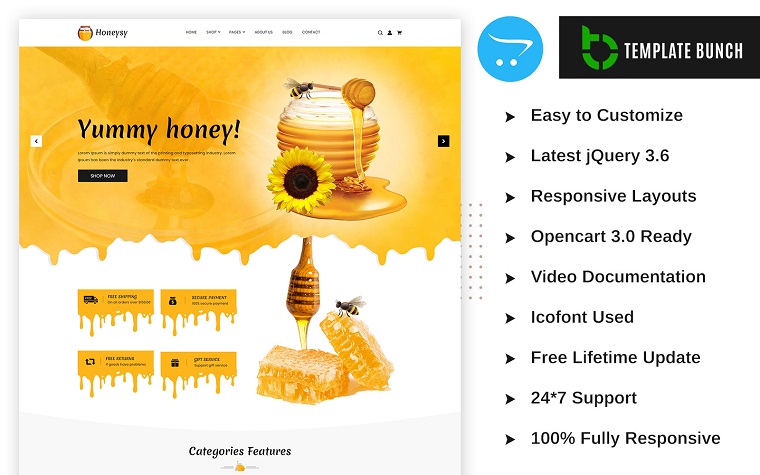 Honeysy - Sweet Responsive OpenCart Theme for eCommerce.