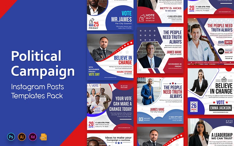 Political Campaign Social Media Post Templates.