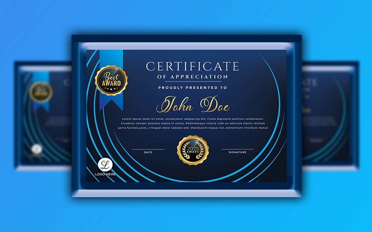 Professional Luxury Black And Blue Smart looking - Certificate Template.