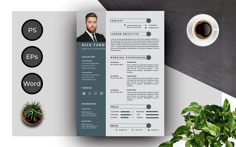 Resume Template of Rick Ford Creative And Professional CV Resume.