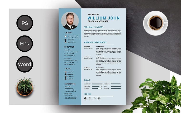 Resume Template of Willium John Creative And Complete CV Template.
