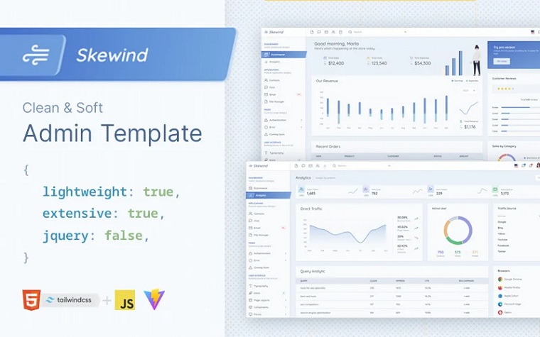 Skewind - TailwindCSS HTML Admin Dashboard Template.