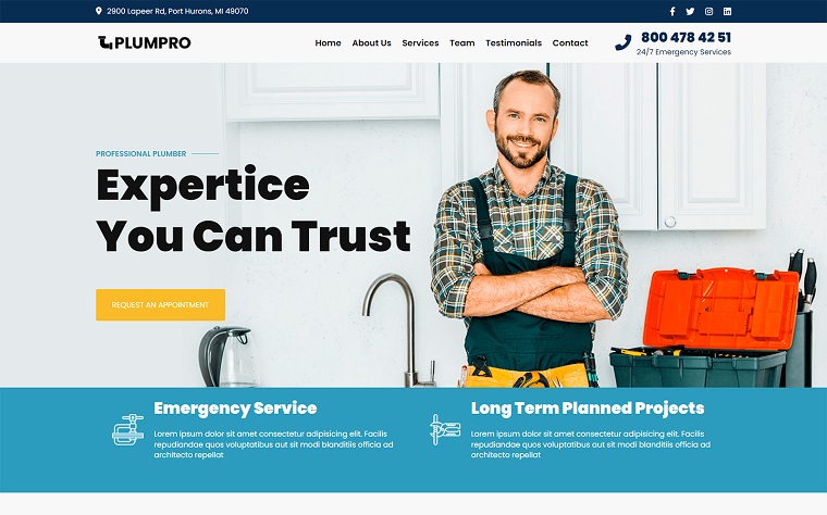 Plumpro - Plumber Service HTML5 Landing Page Template.