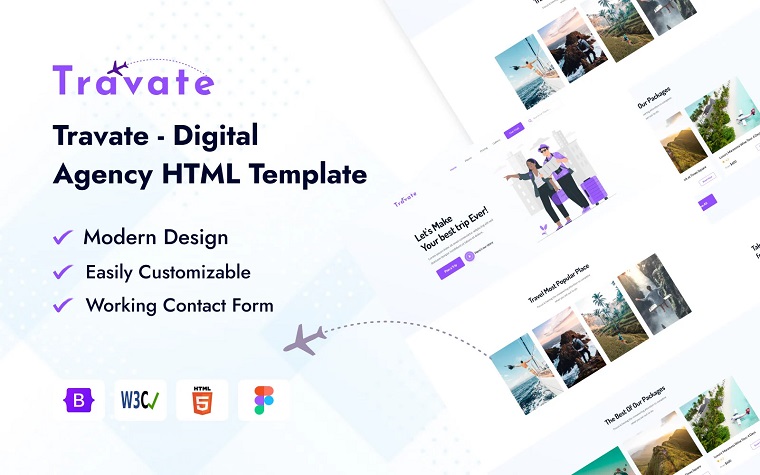 Travate - Travel Agency Landing Page Template.