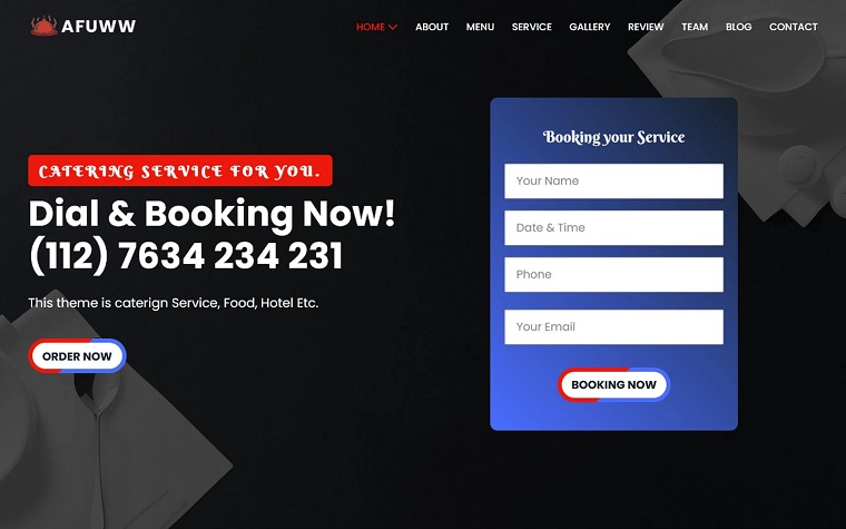 Affuww - Restaurant & Catering Service Landing Page Template.