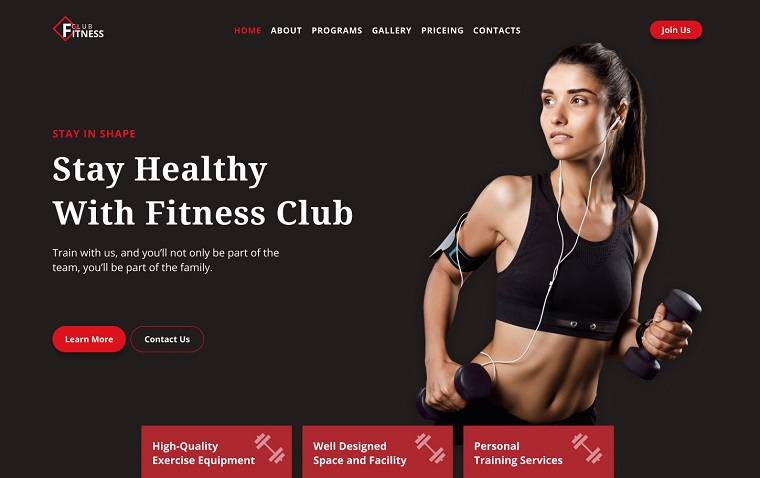 Fitness Club - Gym HTML Single-Page Template.