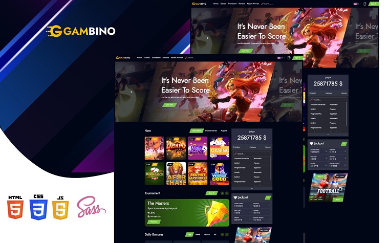 Gambino - Online Casino HTML Single-Page Template.