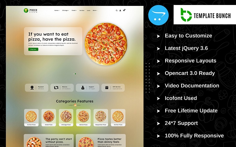 Piece Pizza - Pizzeria & Fastfood OpenCart Theme.