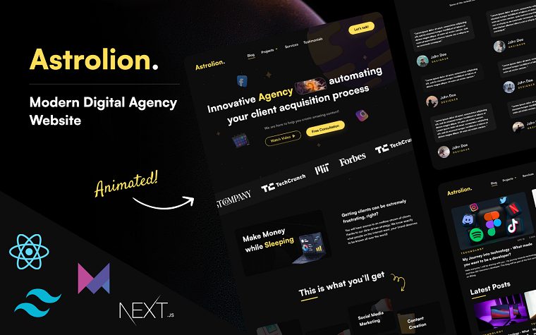 Astrolion - Modern Digital Agency Landing Page + NextJS + TailwindCSS.