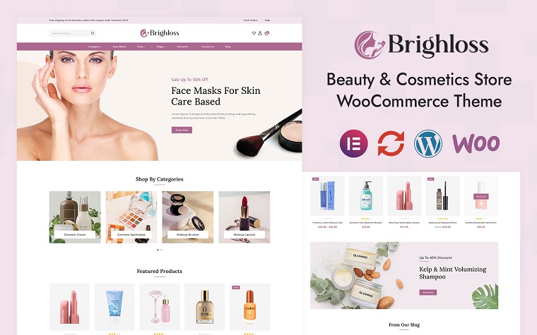 Brighloss - Beauty Shop Elementor WooCommerce Responsive Theme.