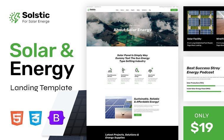 Solstic - Solar Energy Modern Bootstrap HTML Landing Page Template.