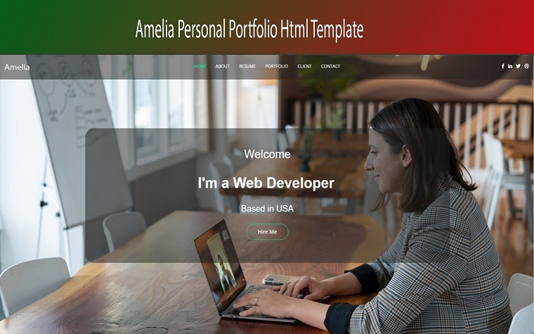 Amelia Personal Portfolio - One Page HTML5 Template.
