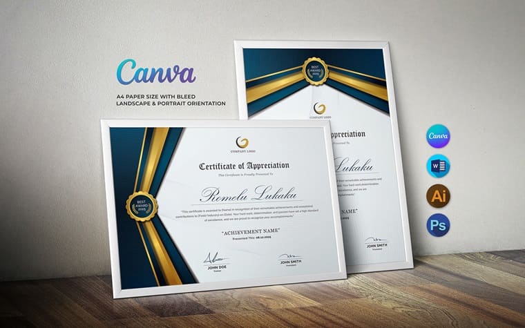 Appreciation Certificate Canva.