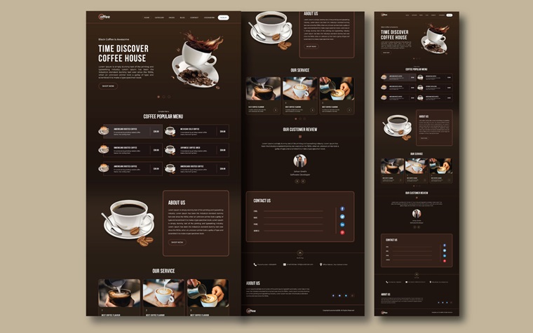 Cafe store for coffee landing page design.