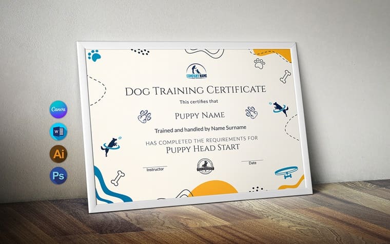 Canva Dog Training Certificate.