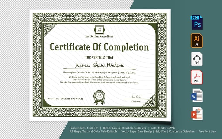 Completion Certificate Template.