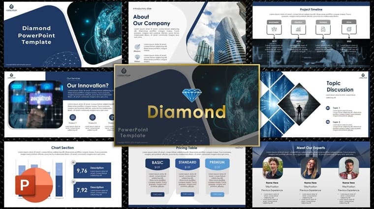 Diamond - Pitch deck PowerPoint template.