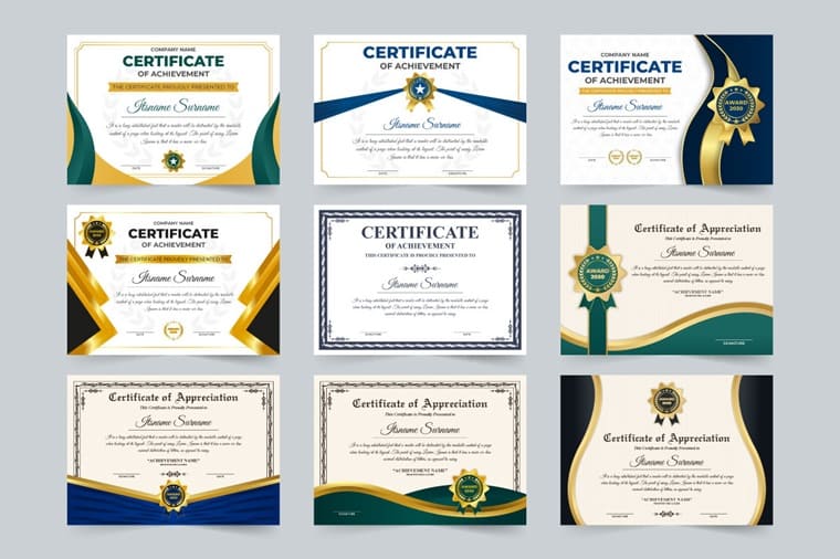 Education and office certificate set.