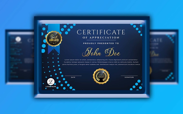 Modern Luxury Black And Blue Smart looking - Certificate Template.