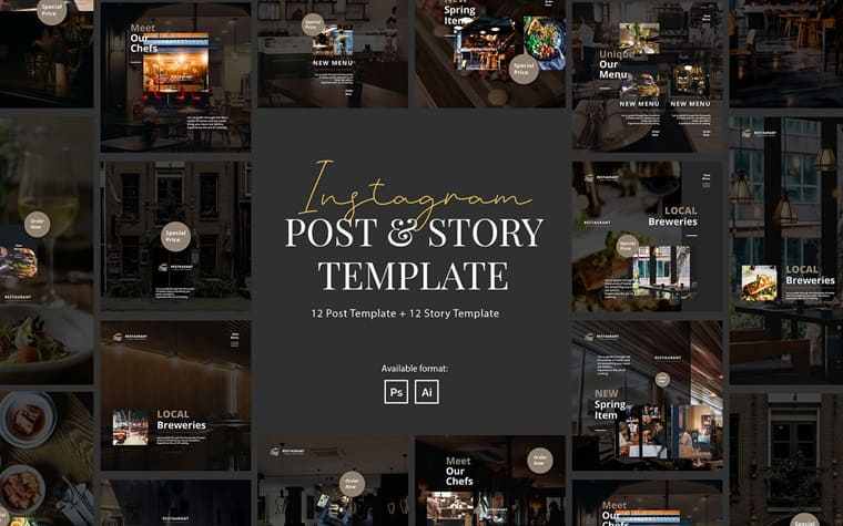 Modern Restaurant Instagram Post and Story Template.