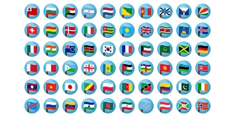 World Countries Flags coloured Icons.