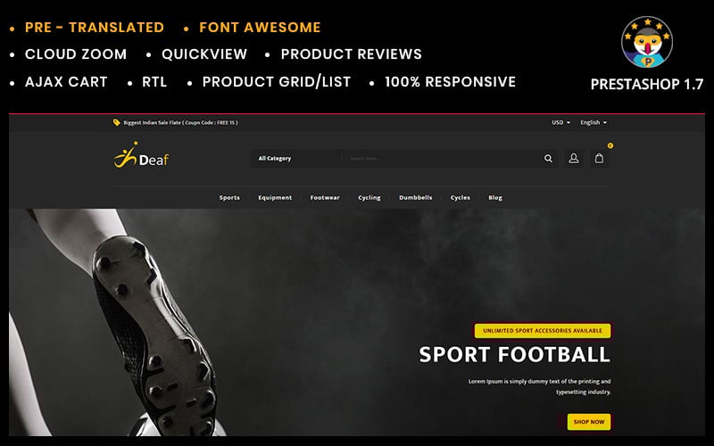 Deaf Stationary and Sports Store PrestaShop Theme
