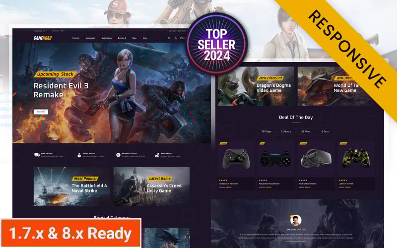 Gamehoak - Online Game Store PrestaShop Responsive Theme
