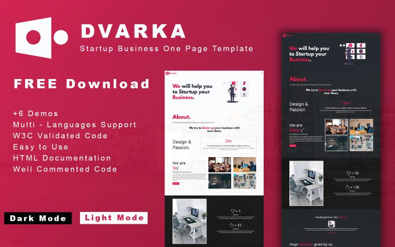 Dvarka - FREE Startup Business One Page Template